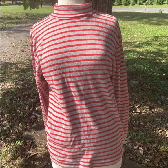 MIXED BLUES STRIPED TURTLENECK LONG SLEEVE VINTAGE MEDIUM - Picture 1 of 7